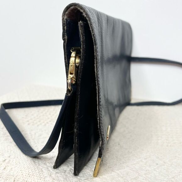 Vintage Petrocelli Milan Navy Leather Convertible Clutch Purse Bag - Picture 5 of 11